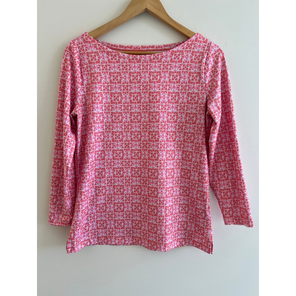 Vineyard Vines Sankaty Boatneck Top S Pink Coral Tile Print Coastal Preppy